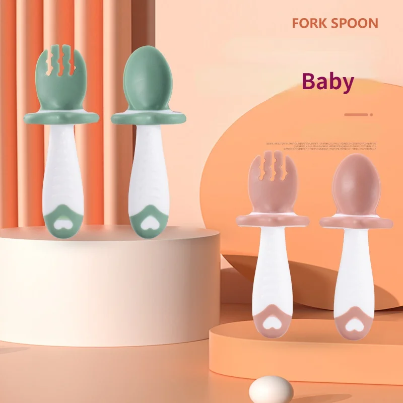 

3pcs Children's Tableware Set Short Handle Spoon Fork With Baffle Cute Portable Travel Storage Cutlery Box Baby Products