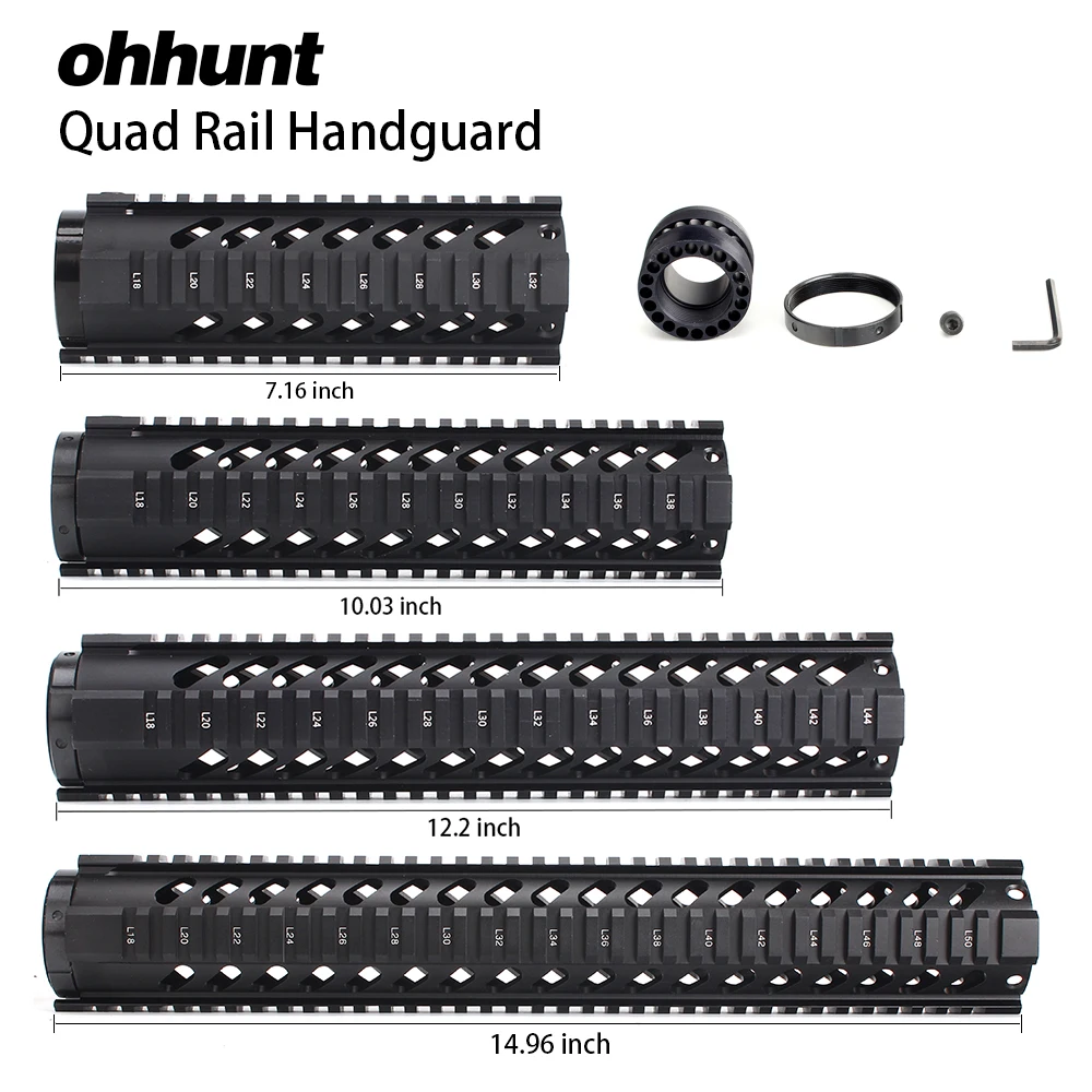 Ohhunt Тактический 7 &quot10&quot 12 &quot15&quot свободный поплавок Quad Rail Picatinny Handguard
