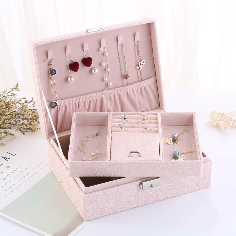 

1 Piece Korean Style Jewelry Box Multi Layer Portable Jewelry Storage Box PU Creative Jewelry Box Lipstick Collection Organizer