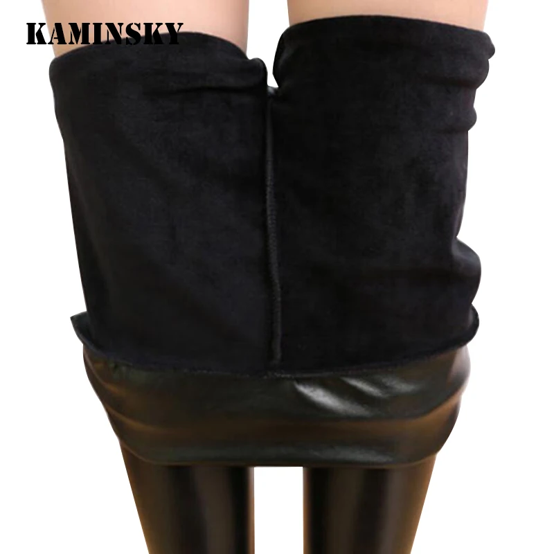 

Kaminsky High Elastic Spandex 8% Leggings Not Crack Slim Warm Winter Leggings Fleece Trousers Women's Fashion PU Leather Pants