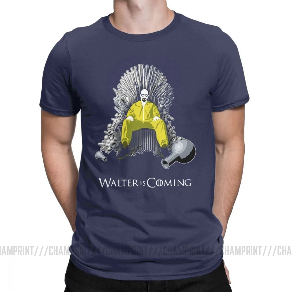 Walter Is Coming Breaking Bad X Game Of Thrones мужские Футболки Уличная хлопковая футболка с короткими рукавами классическая одежда - Цвет: Тёмно-синий