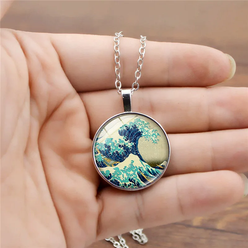 

Great Wave Off Kanagawa Photo Cabochon Glass Jewelry Set Fashion Necklace Bracelet Earring Jewelry Sets for Women Gifts