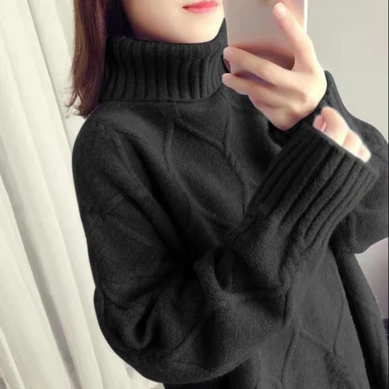 

Sweaters Women Turtleneck Long Sleeve Solid Color Knitted Sweaters Pullovers Autumn Winter Warm Casual Elastic Short Sweater