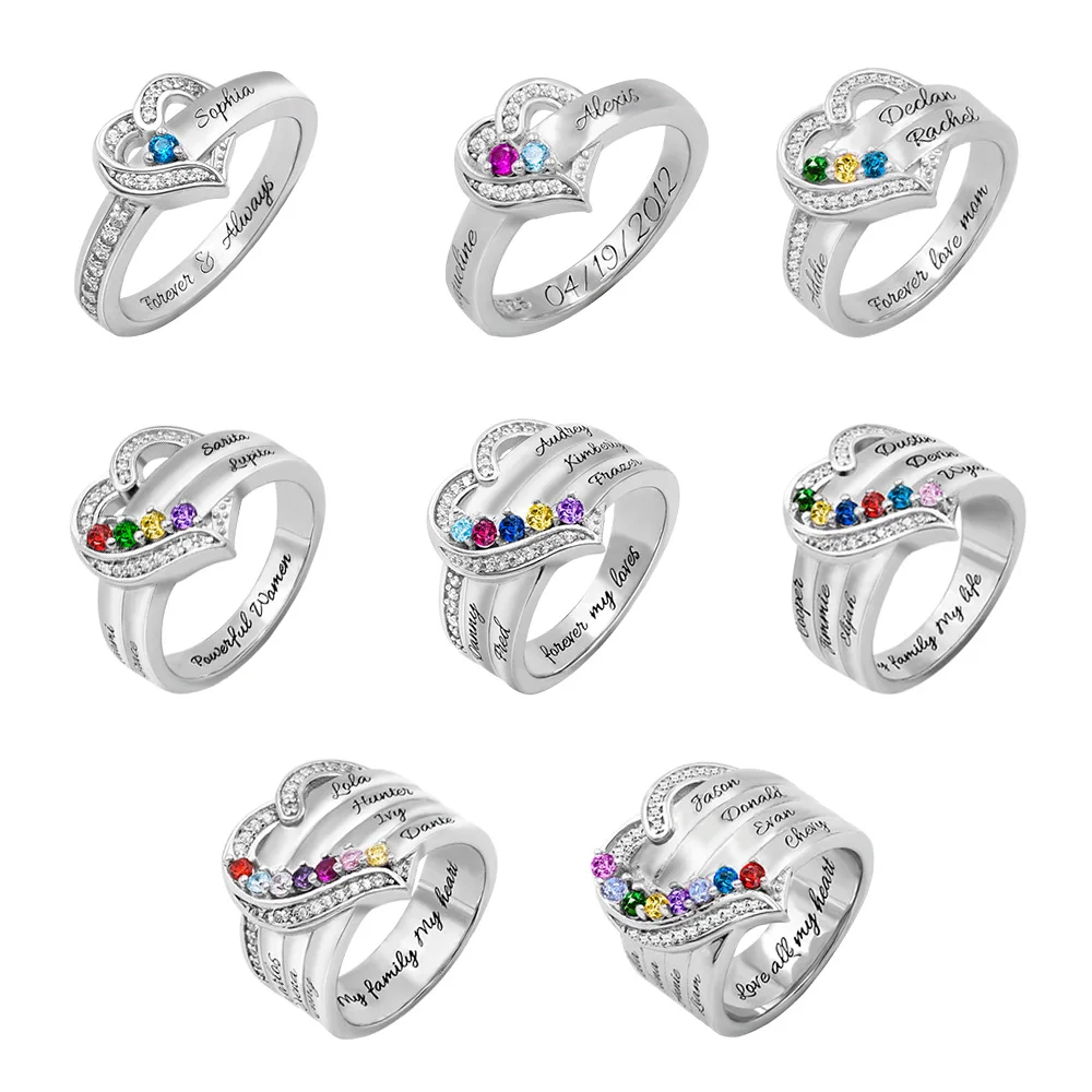 Personalized Name Rings with Heart Engraved Name Ring DIY Letter Finger Customized Heart Birthstones Wedding Ring Christmas Gift