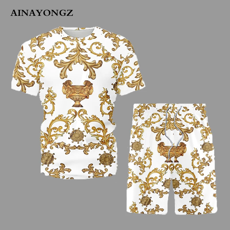Ethnic Style Men Clothing Sets Summer 2022 Retro Trendy Beachwear Short Shirt Suit Male Casual T-Shirt and Shorts Outfit Attire