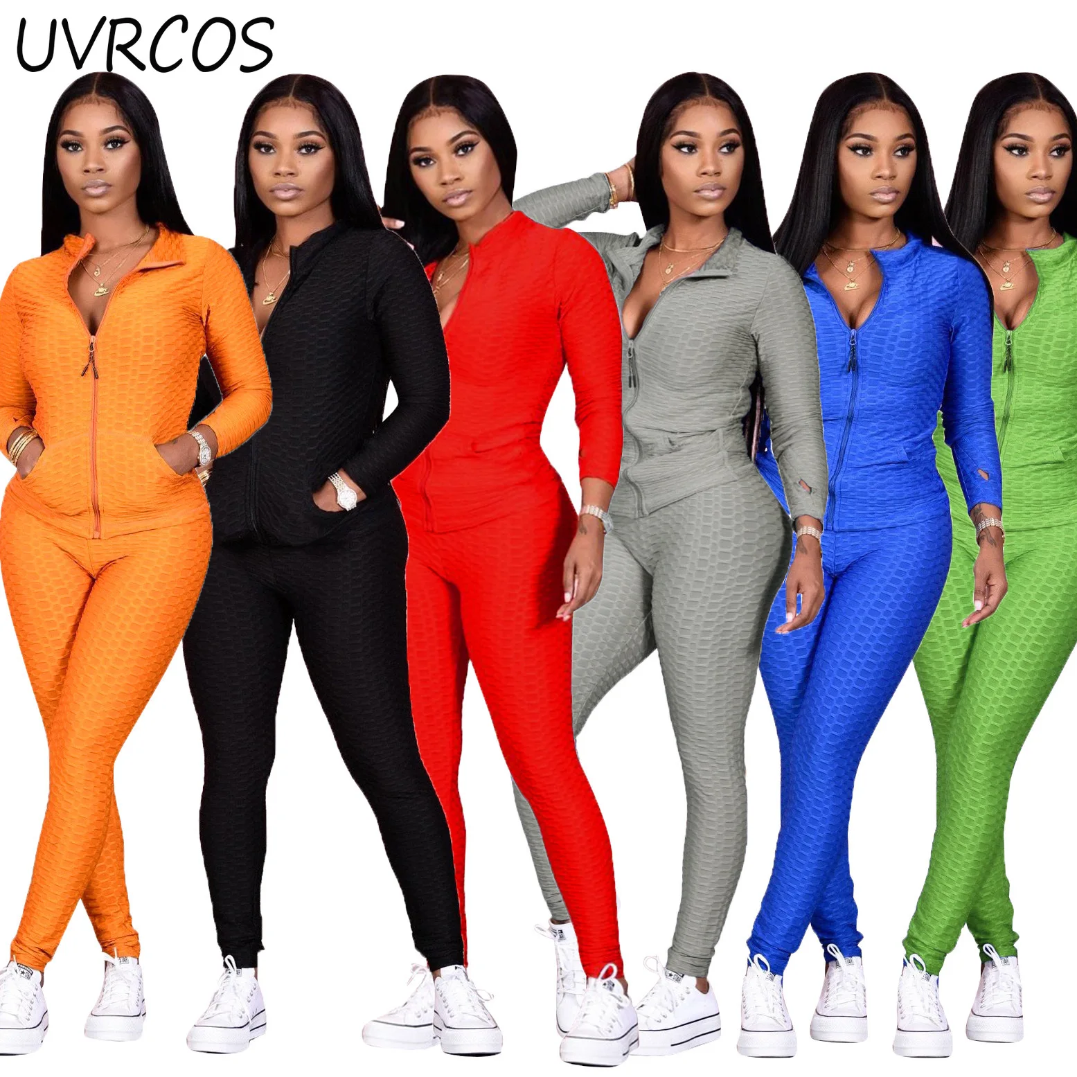 

Casual Activewear Fitness Matching Women Sexy Two Piece Sets Zip Long Sleeve Jackets Slim Fit Legging 2021 Tracksuits Outfit