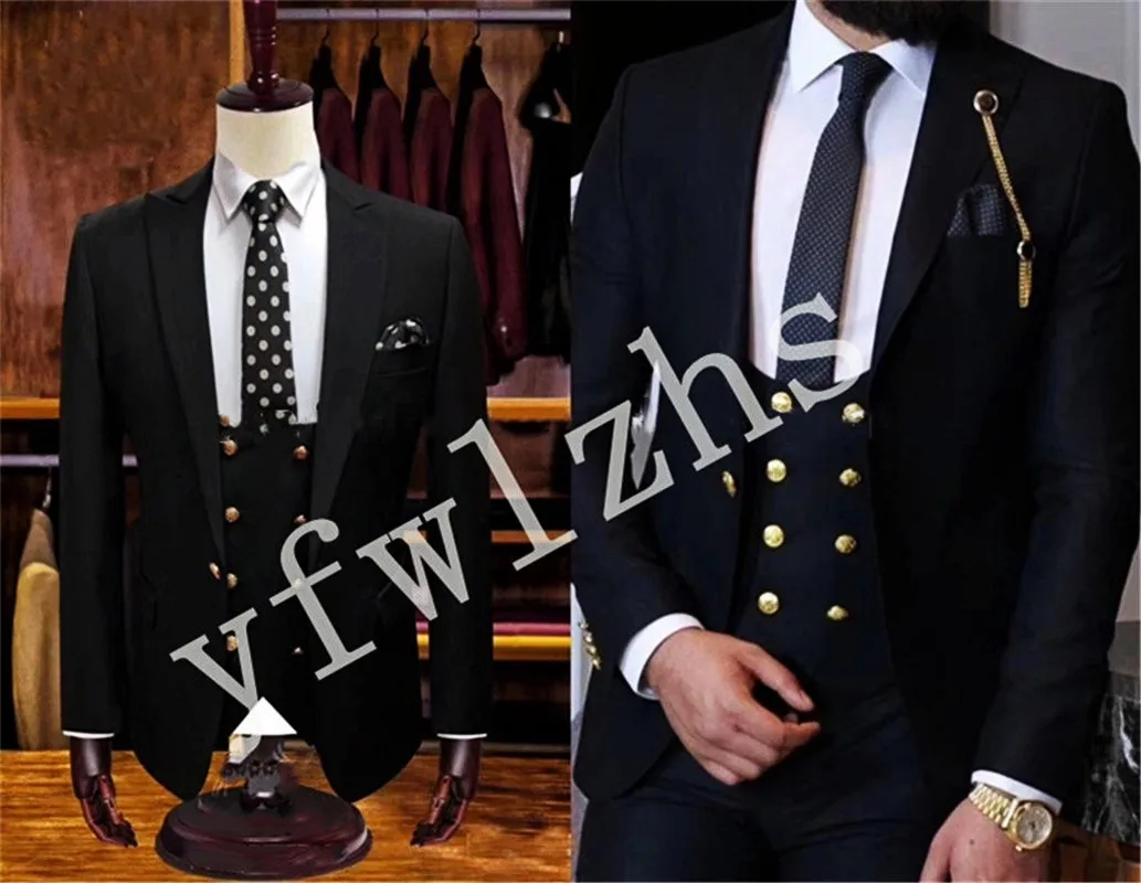 

Handsome One Button Groomsmen Peak Lapel Groom Tuxedos Wedding Dress Men Suits Blazer Prom Dinner (Jacket+Pants+Tie+Vest) A991