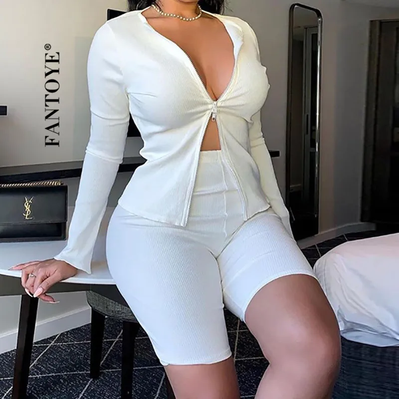 Женский трикотажный костюм FANTOYE из двух предметов с глубоким V образным вырезом