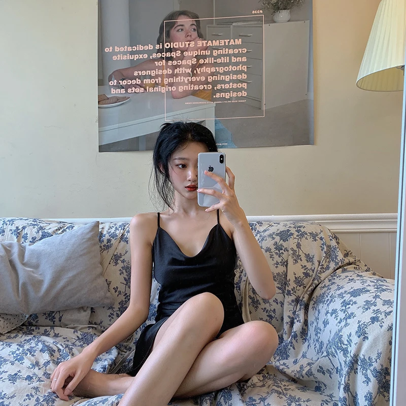 

Vintage Fashion 2021 Korean New Summer Woman Solid Sexy Elegant Strap Slim Soft Party Chic Sexy Dress Strap Chic Sexy Dresses