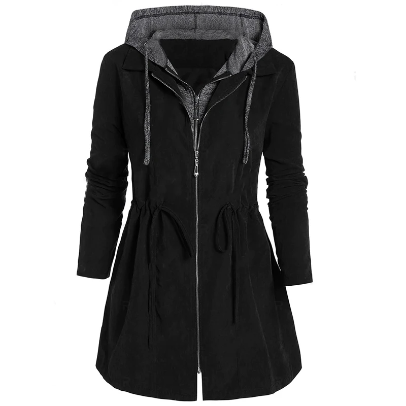 

2021 Winter New Mid-length Coat Zipper Coat Fake Two-piece Hooded Coat Cotton Coat Fashionable Women's Clothing Casual Plus Size