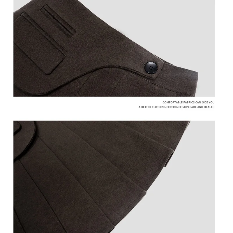 

Autumn Winter A-line Woolen Pleated Mini Skirt Korean Chic Irregular High Waist Skirt All-match Black Brown Black Woman Skirts