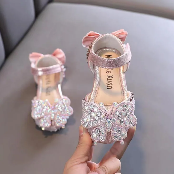 

Children's Princess Party Dance Sandals Kids Fashion Rhinestone Pearl Bow Baby Sandals Little Girls Pu Leather Shoes Size 21-30