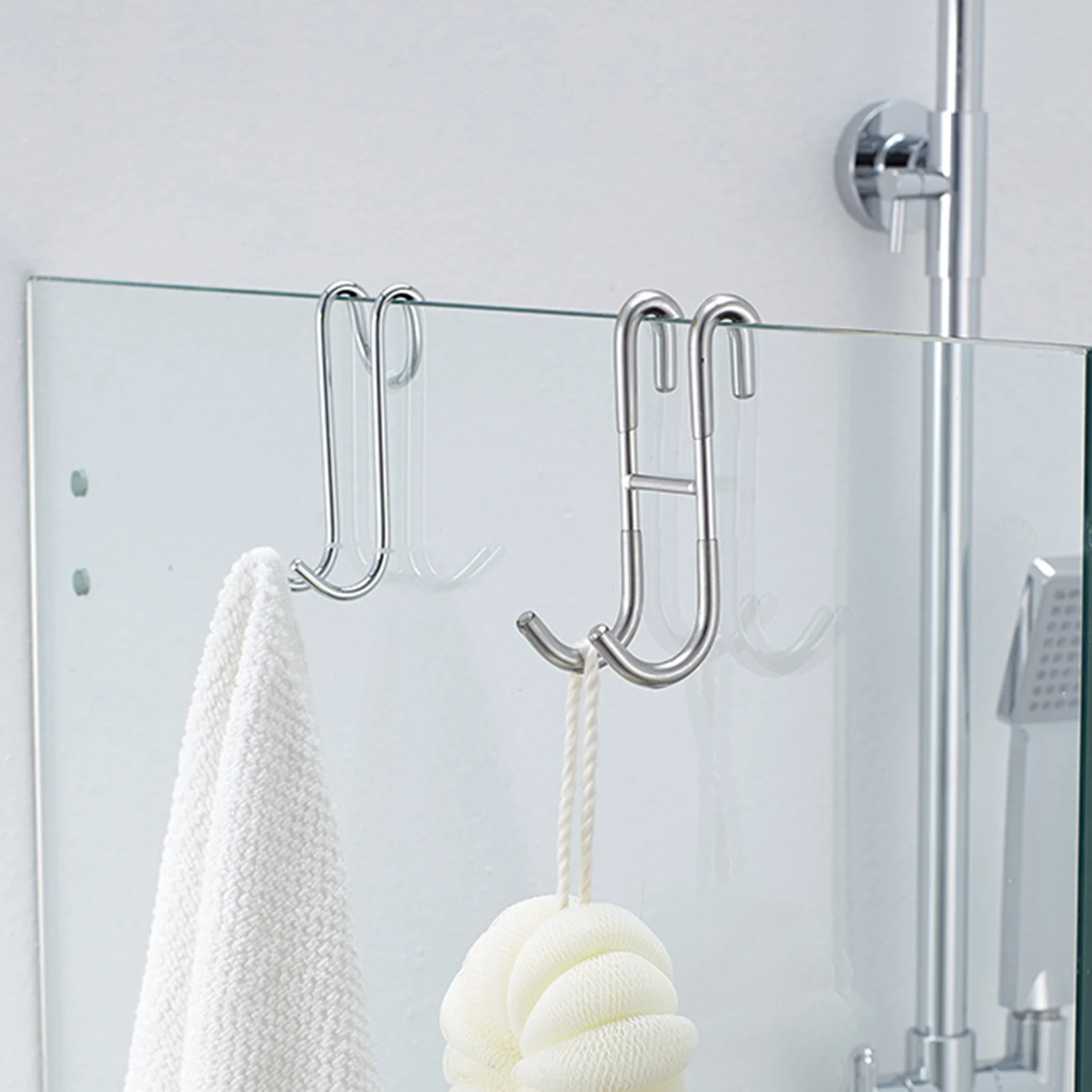 

1PC Stainless Steel Shower Hooks Glass Door Shower Hook Lightweight Bathroom Hooks Bath Shower Screen Towel Hanger Shower Door