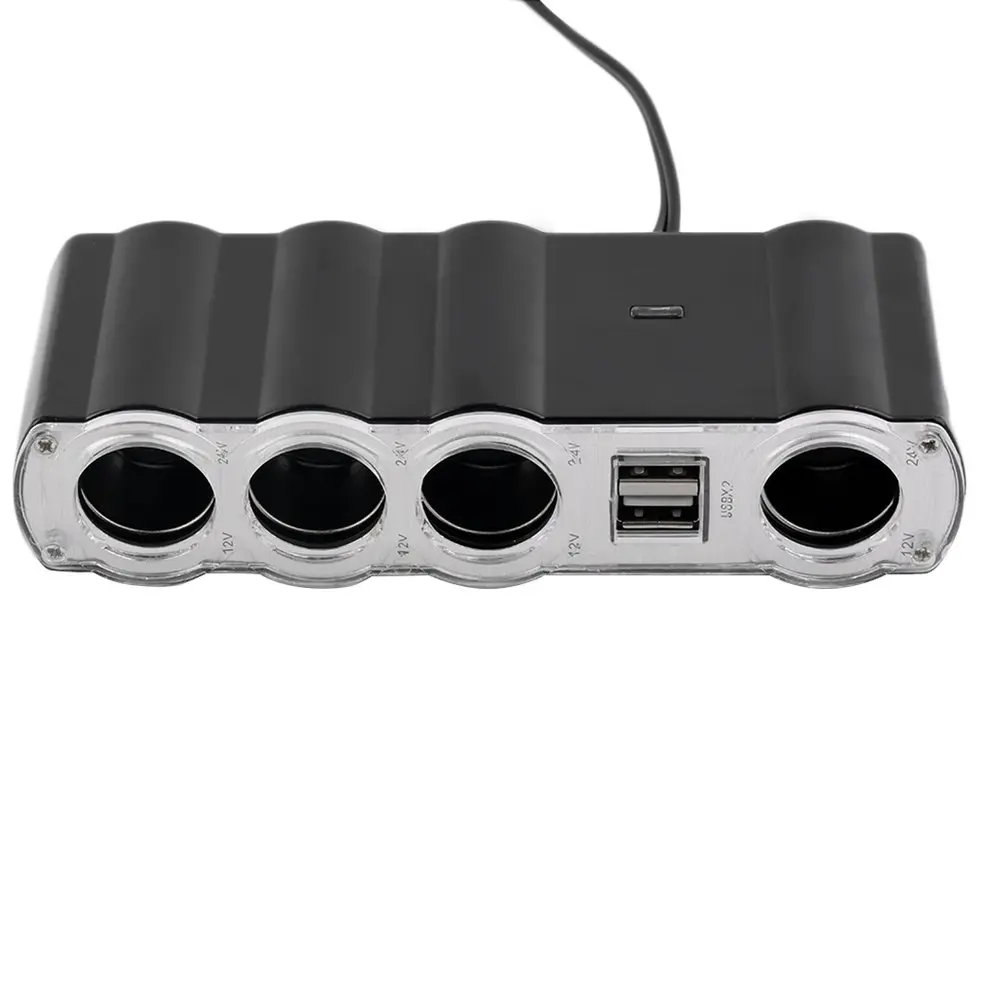 

12V - 24V 4 Way Multi Socket Car Charger Vehicle Auto Car Cigarette Lighter Socket Splitter & Dual USB Ports Plug Adapter