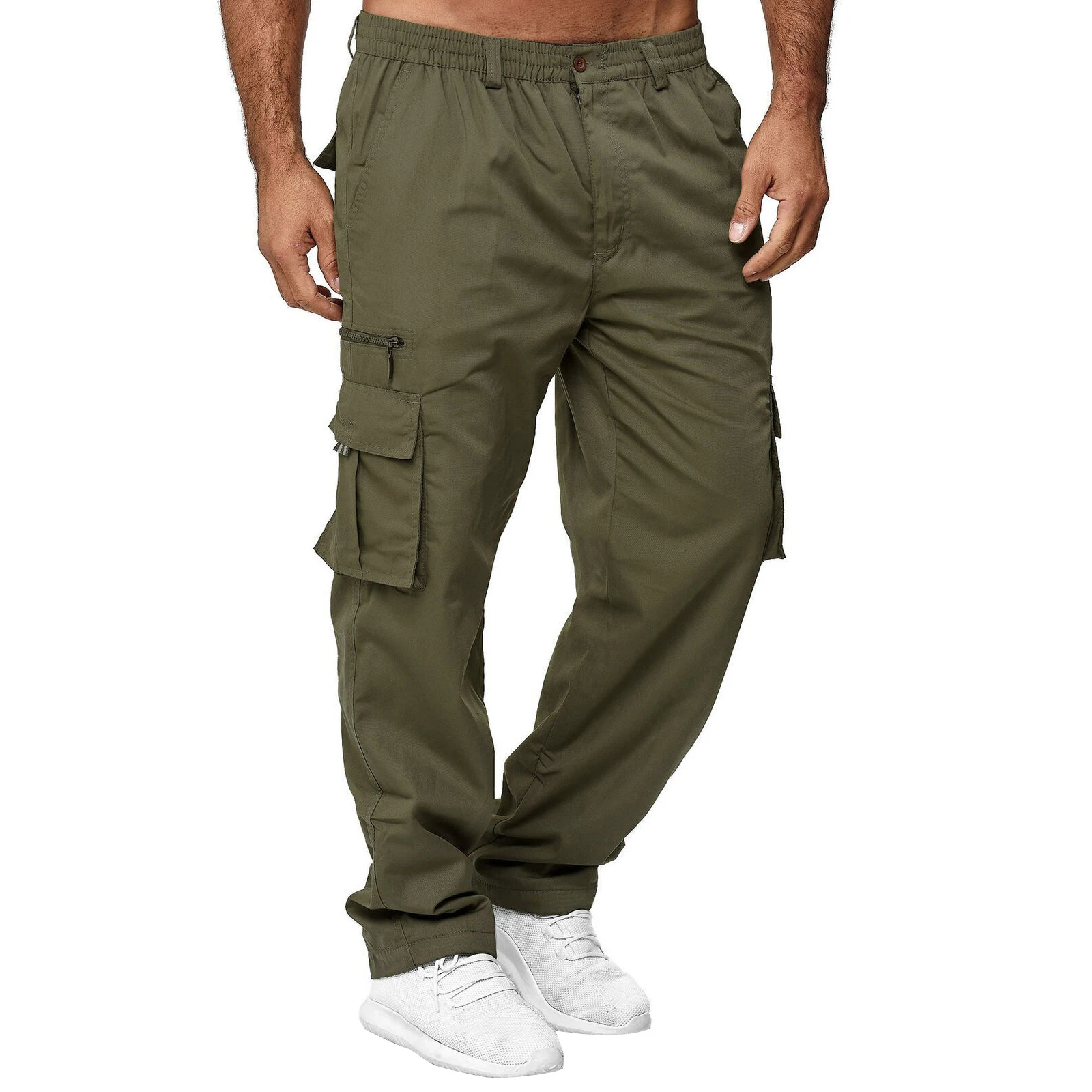 

Men Clothing Straight Pants Middle Waist Loose Slimming Side Pockets Casual Party Sports Fall Trousers