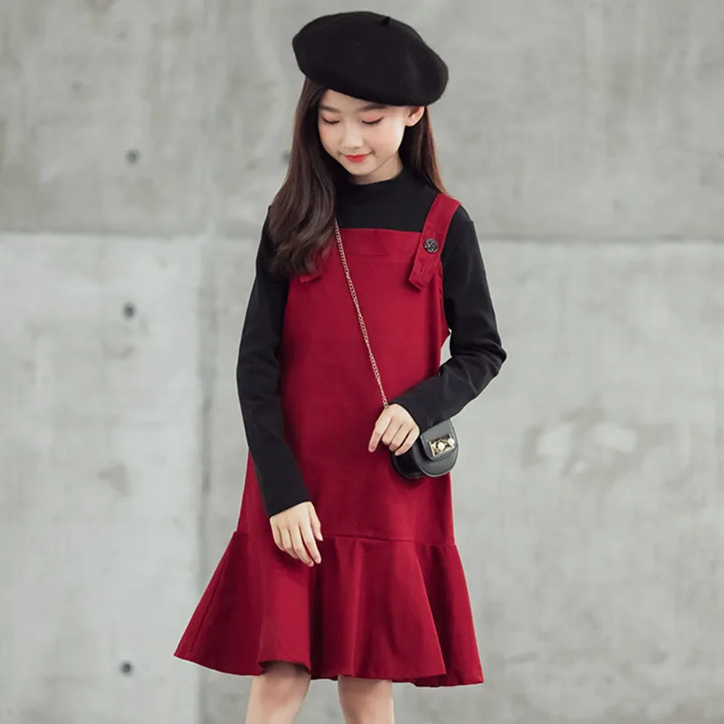

2021 New Teen Girls Dress Clothes Set Kids Autumn Spring Sleeveless Dresses And Tops Outfits Children Suit Fashion