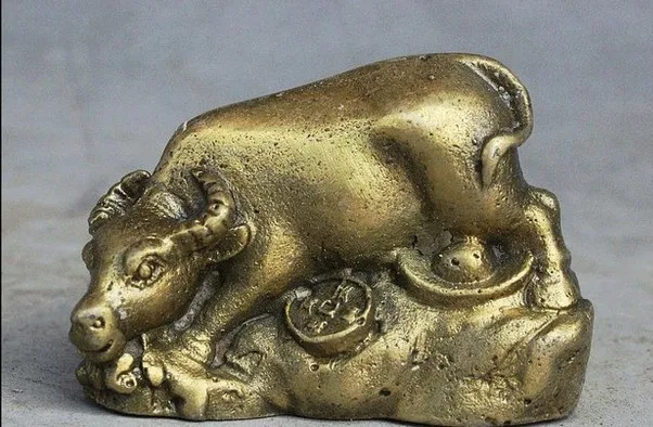 Старый китайский Фен шуй YM 311 латунная статуя богатства юаня Бао богатого