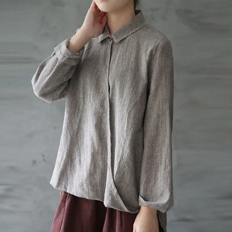 Новинка 2020 Повседневная рубашка в полоску с вышивкой и отложным воротником