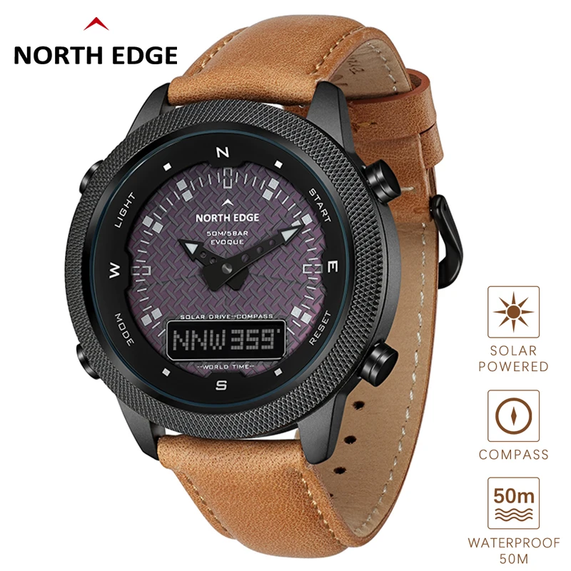Мужские Цифровые часы NORTH EDGE с солнечной батареей компас для спорта на открытом