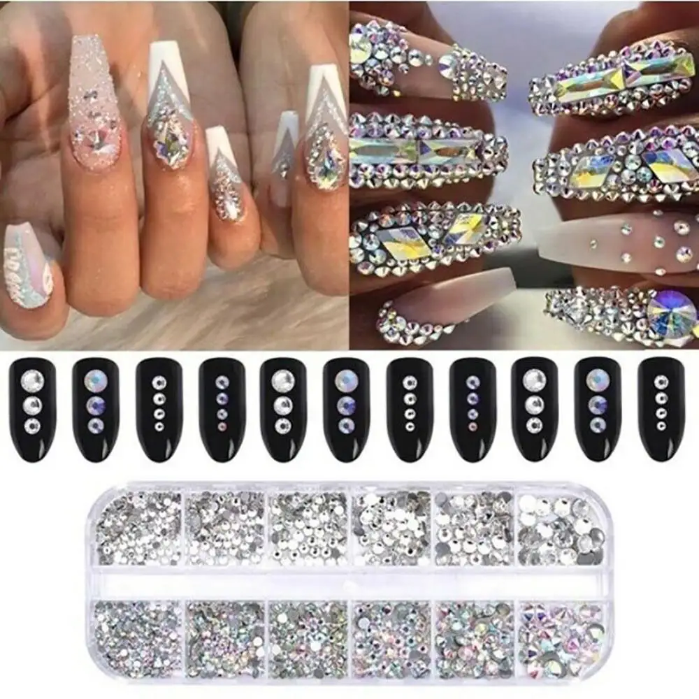 

12-Grid Box Crystal Rhinestones 3D Glitter Diamond Gems Nail Art Decoration Accessory Gorgeous Stylish Nail Art Accessories