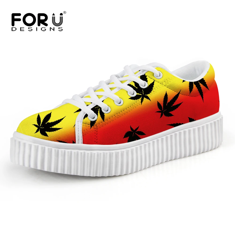 

INSTANTARTS Multicolor Jamaica Maple Leaf Flats Platform Shoes For Famale Autumn Lightweight Personalized Women's Sport Shoes
