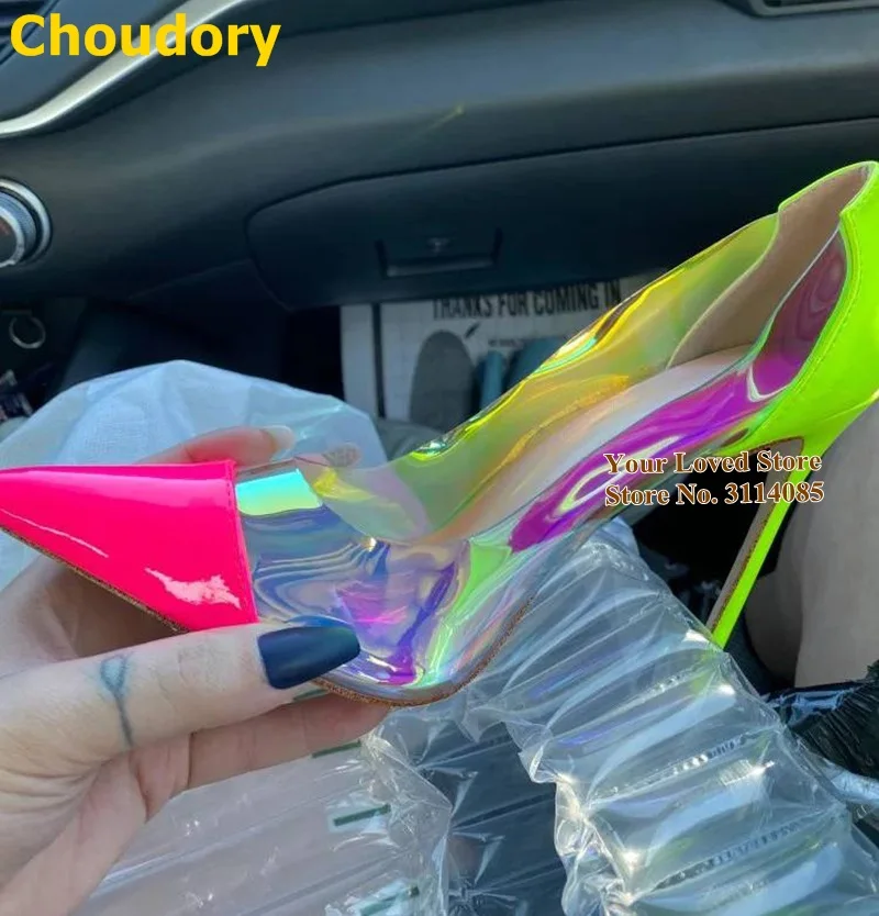 Розовые туфли-лодочки Choudory из лакированной кожи с острым носком голограмма