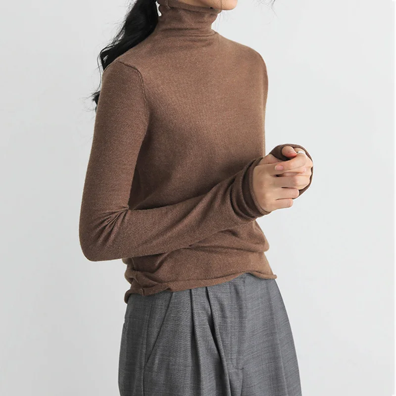 Свитер с воротником-хомутом Женские базовые тонкие вязаные свитера пуловер