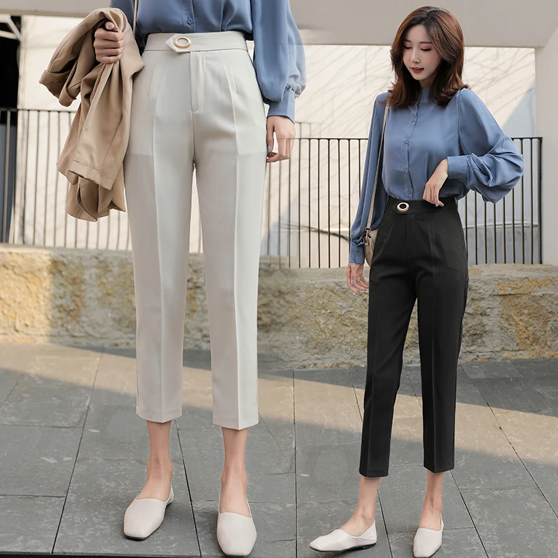 Черные узкие брюки для женщин модные элегантные офиса летние повседневные