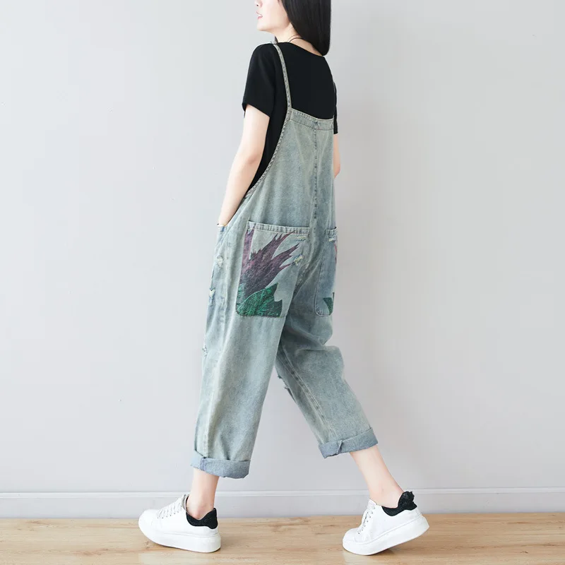 Рваные джинсы большого размера женские джинсовые комбинезоны в стиле ретро