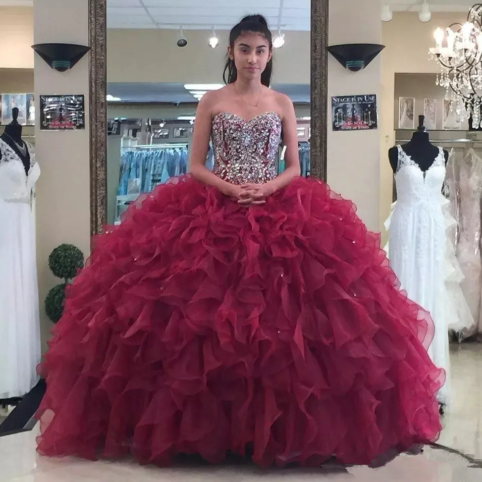 2019 бордовое бальное платье с бисером платья Quinceanera женское со шнуровкой сзади