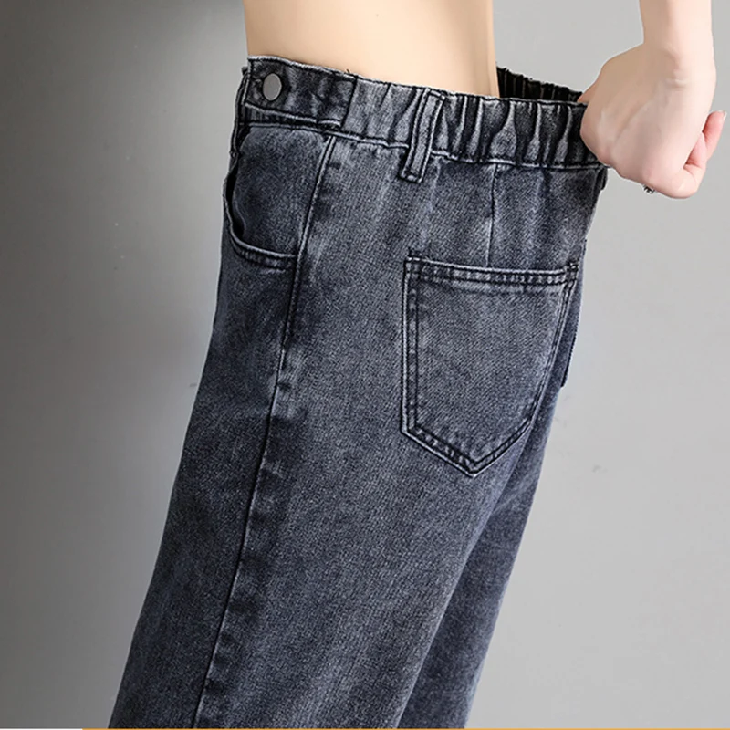 

2020 Women Stretch Waist Winter Plush Warm Oversized Jeans Lady Plus Size 5XL Baggy Haerm Pants Students Straight Jeans Trousers