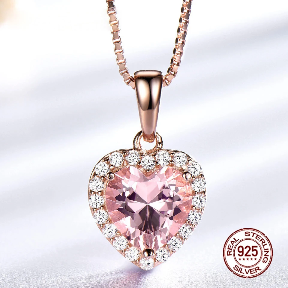

Top Brand Real S925 Sterling Silver Necklace Pink Morganite Heart Pendent Women Fine Jewelry Neck Chain Accessories Ornament