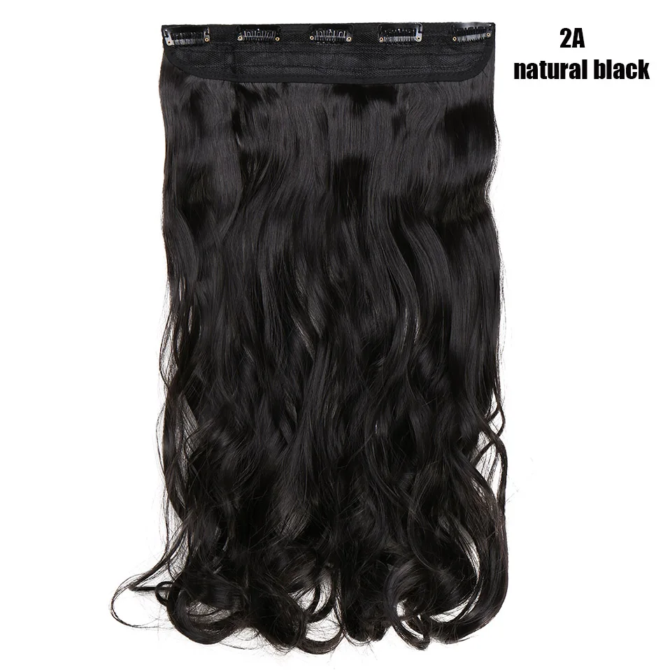 natural black S-noilite 2" длинные вьющиеся волосы на клипсах в одном куске настоящие натуральные волнистые синтетические волосы на клипсах 5 клипсах для наращивания волос фиолетовый красный розовый - Цвет: natural black