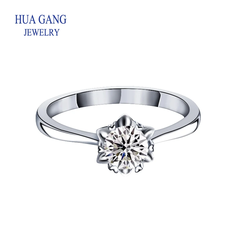 

Jewelry 925 Sterling Silver Round D Color Moissanite Ring 1Carat VVS1 Excellent Cut for Women Gift with Certificate Fine