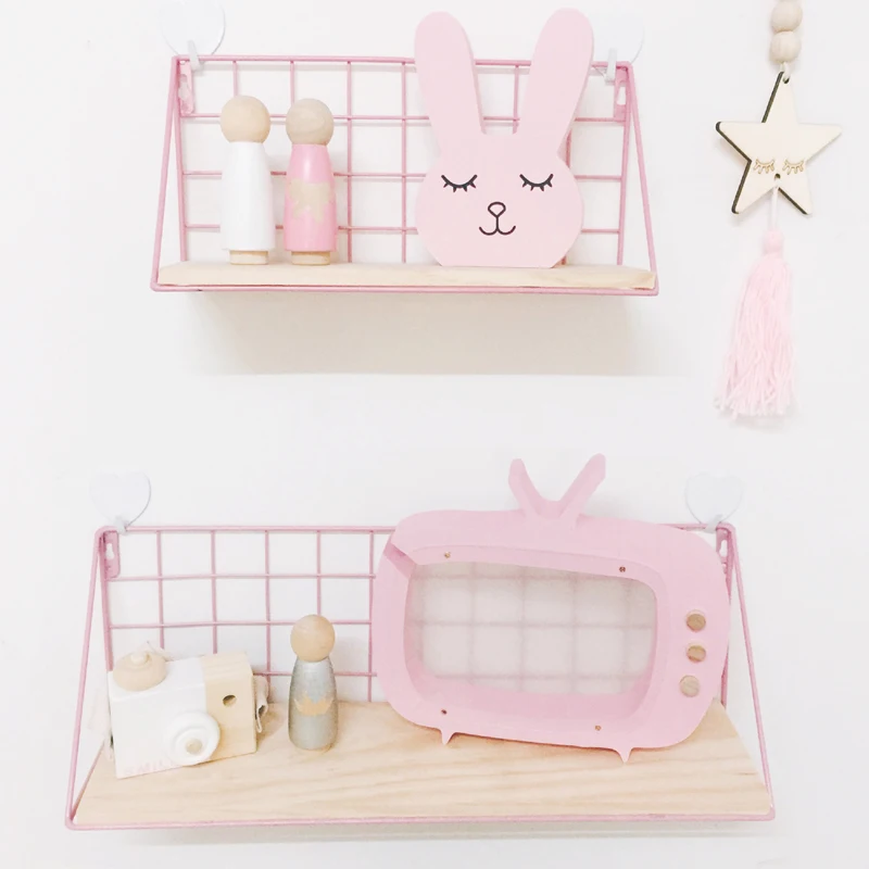 

Деревянная железная настенная полка, настенный стеллаж для хранения, организация для спальни, домашний декор, комната «сделай сам», настенн...