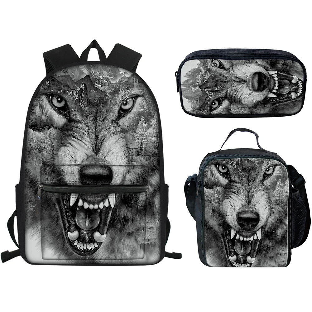 

Ferocious wolf Kids School Bags Student Shoulder Girls 3pcs Pattern Orthopedic Satchel Backpack Pencil Book Teenagers Rucksack