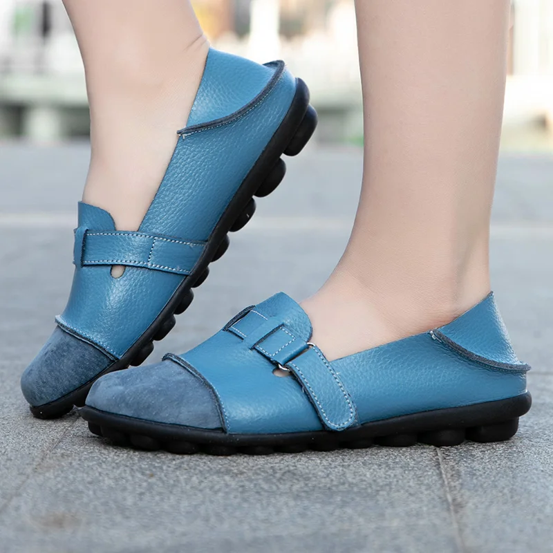 Woman New Fashion Cow Split Casual Shoe Ladies Comfy Soft Leather Loafer Moccasins Mujer Slip-on Flat Shoe Plus Size More Colors