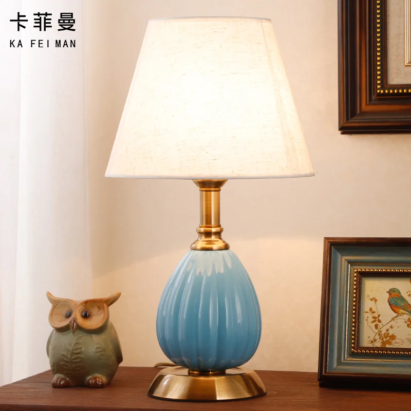 Синяя Керамическая Настольная лампа для спальни американский стиль простой