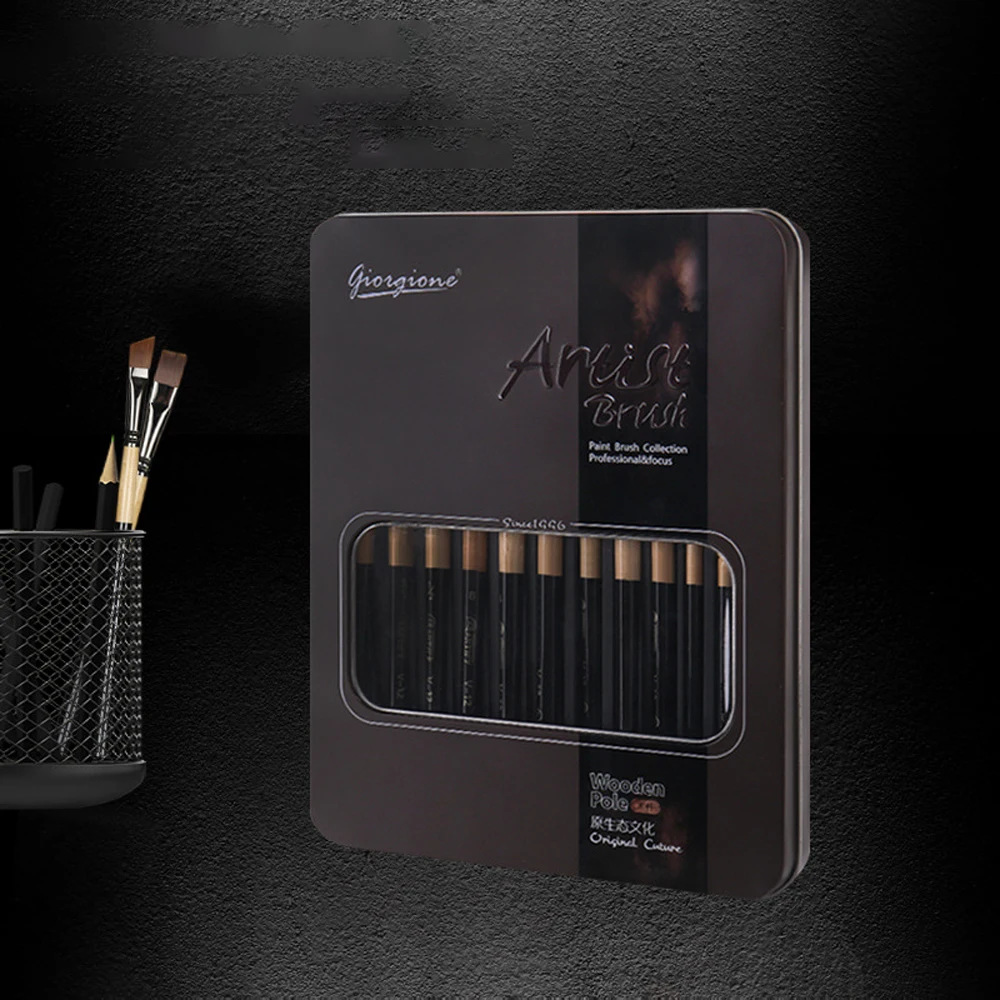 

12pcs Multifunctional Paint Brush Set Nylon Hair Watercolour Oil Acrylic Gouache Painting Brushes Kit with Iron Box