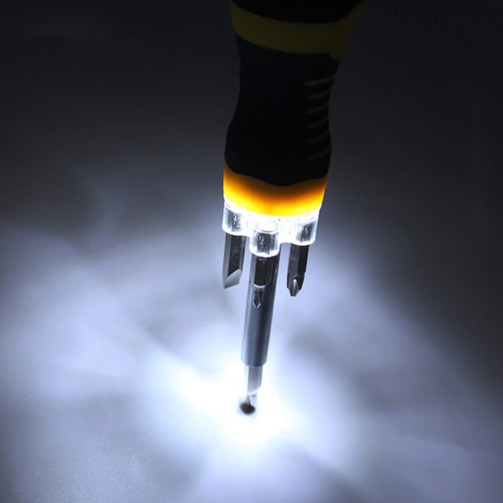 Multi-Functional Hand Tool with Screwdriver Tip Holder, LED Flashlight, Slotted Type Screwdriver, and Drill Bits image 3