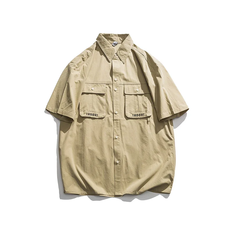 

2021 summer new trend simple tooling Pocket Shirt Men loose short sleeve shirt coat men