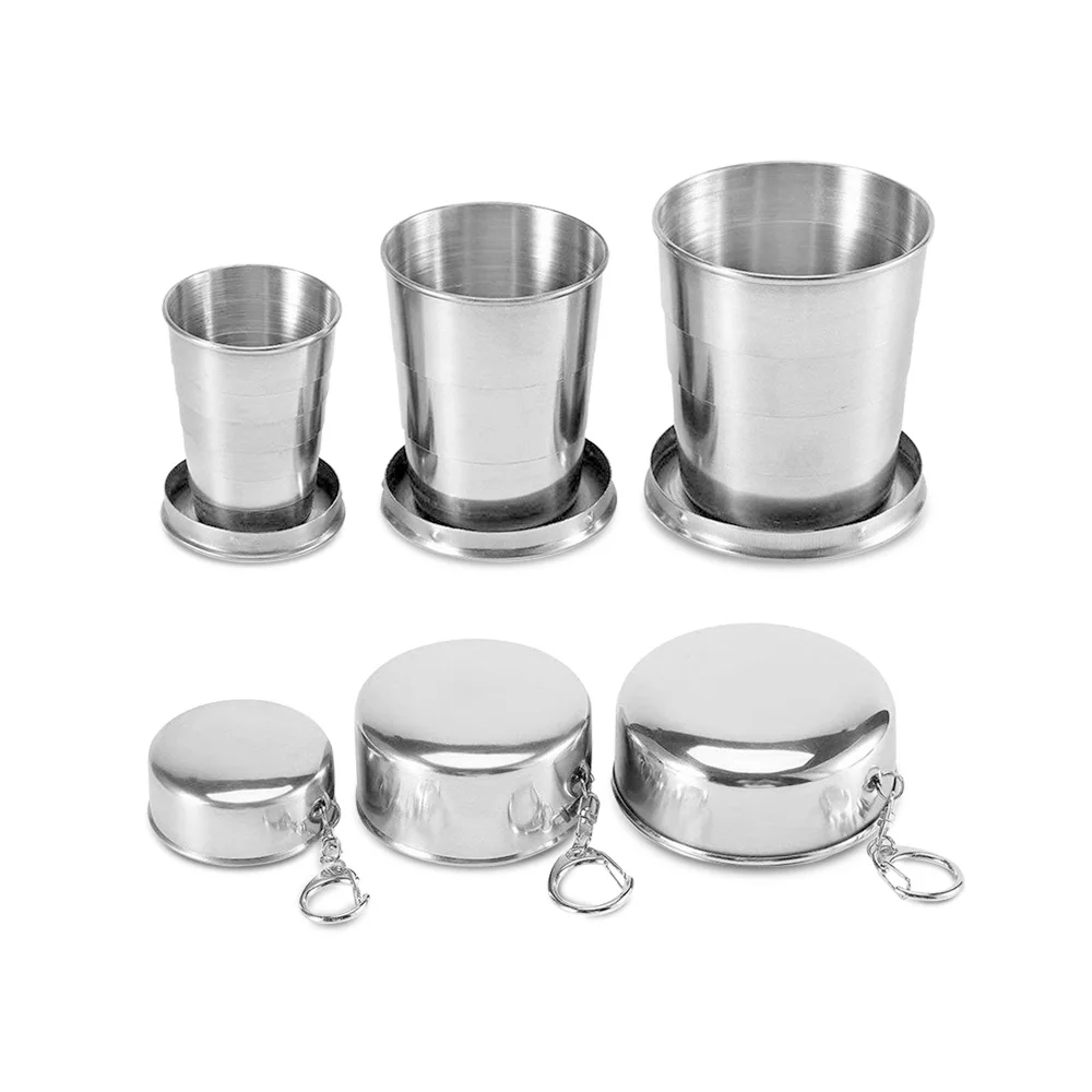 

Folding Collapsible Water Bottle With Keychain Traveling Outdoor Camping Hiking Portable Stainless Steel Folding Wine Glass