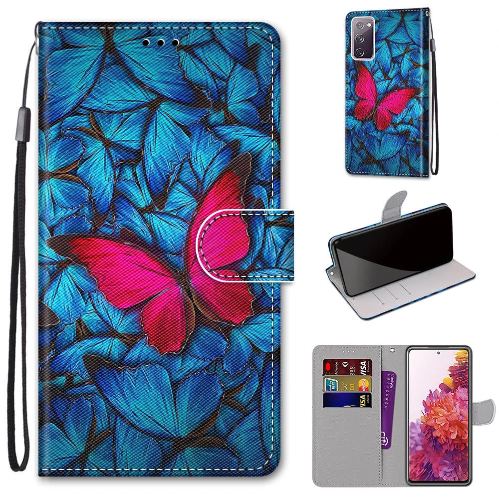 painted leather flip phone case for huawei honor 10x lite p smart 2021 y9a y7a flower cat wallet card holder stand book cover free global shipping