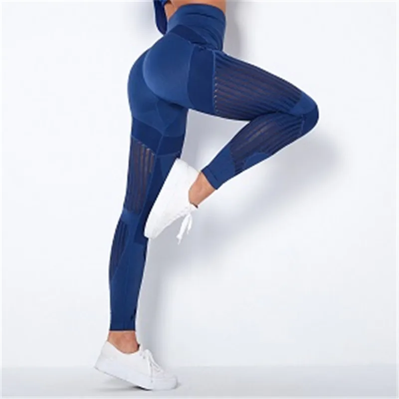 

Women Mesh Sports Long Pants, Seamless High Waist Workout Leggings Elastic Sport Trousers Autumn