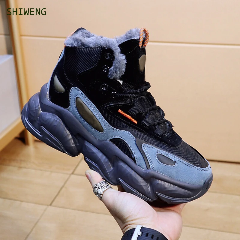 

Мужские ботинки, нескользящая кожаная обувь, мужская популярная Удобная зимняя сохраняющая тепло мужская обувь, короткие плюшевые зимние б...