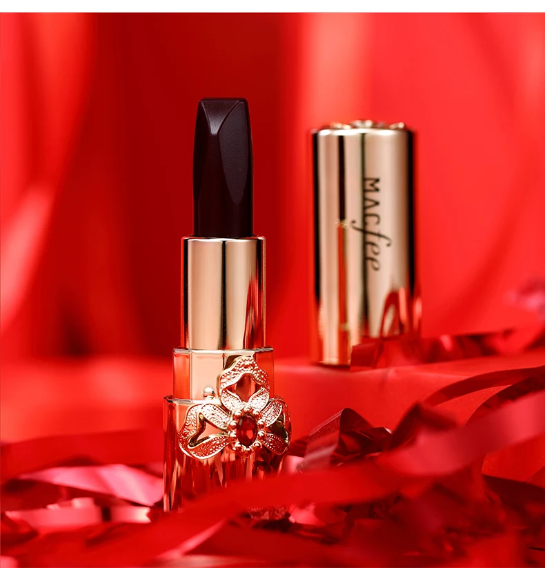 MACFEE matte lipstick Unity of 3 colors brown red orange soft pigment long lasting waterproof gold diamond MA061 |