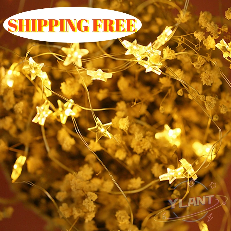 

10/20/30/40/50/60 LED Star Fairy Lights Battery Operated Twinkle String Light Copper Wire String Lights Xmas Wedding Party Decor