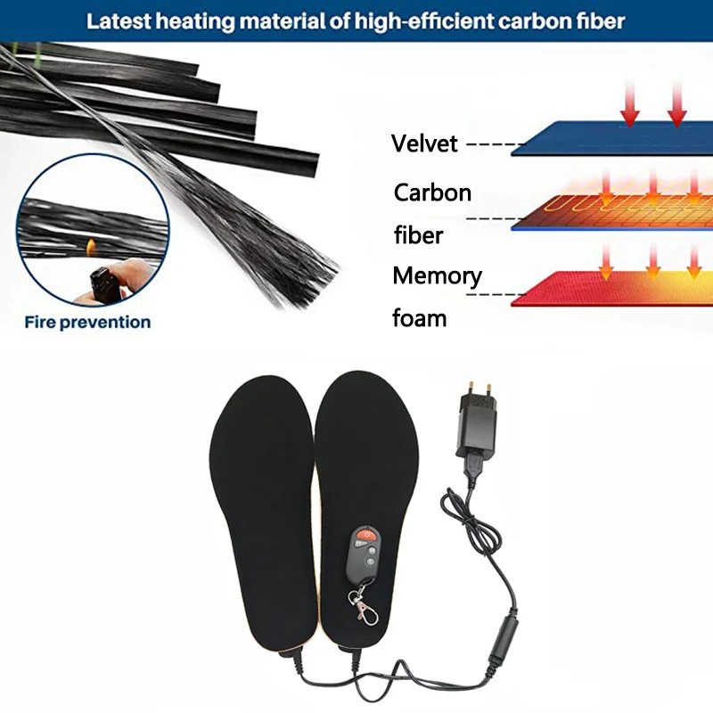 

1800mAh Rechargeable Heated Insoles with Wireless Remote Control Winter Foot Warmer Heating Insoles Size EUR 35-46# Cut to Fit