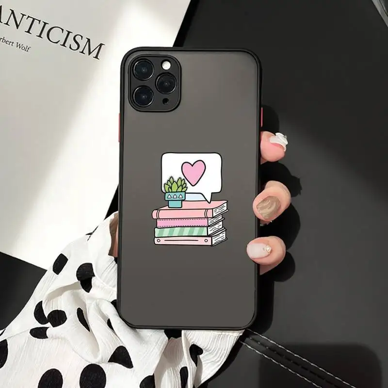 

Books Pile Library Reading coffee Phone Case matte transparent For iphone 7 8 11 12 plus mini x xs xr pro max cover