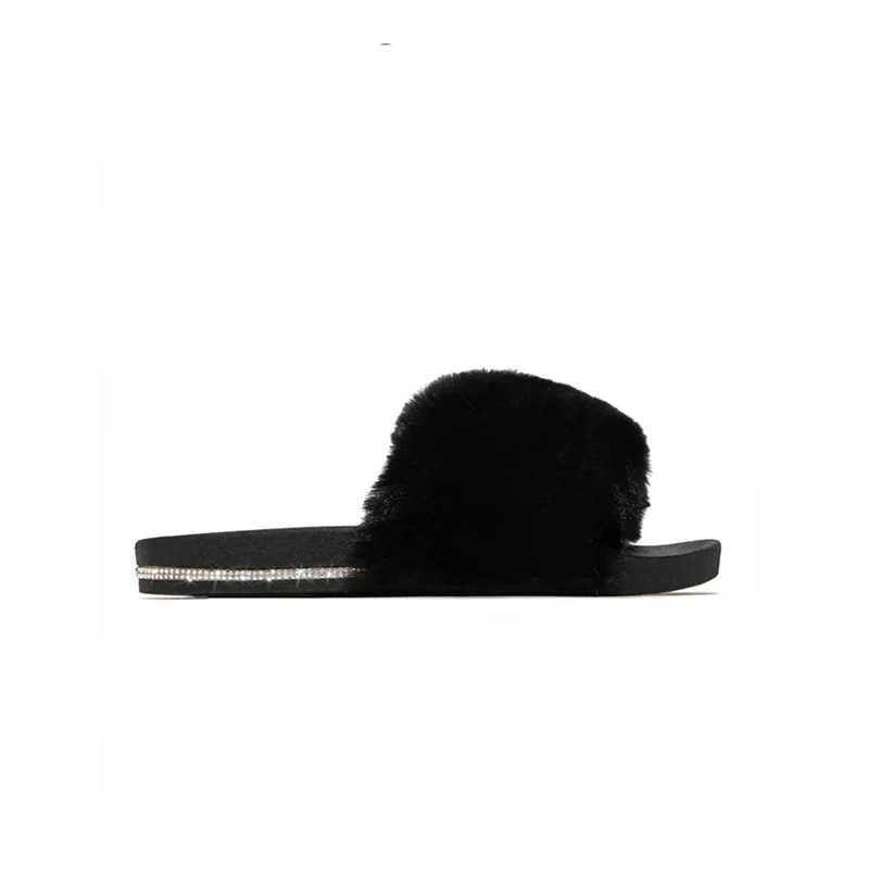 Женские меховые тапочки Летние пушистые шлепанцы Женская пушистая домашняя